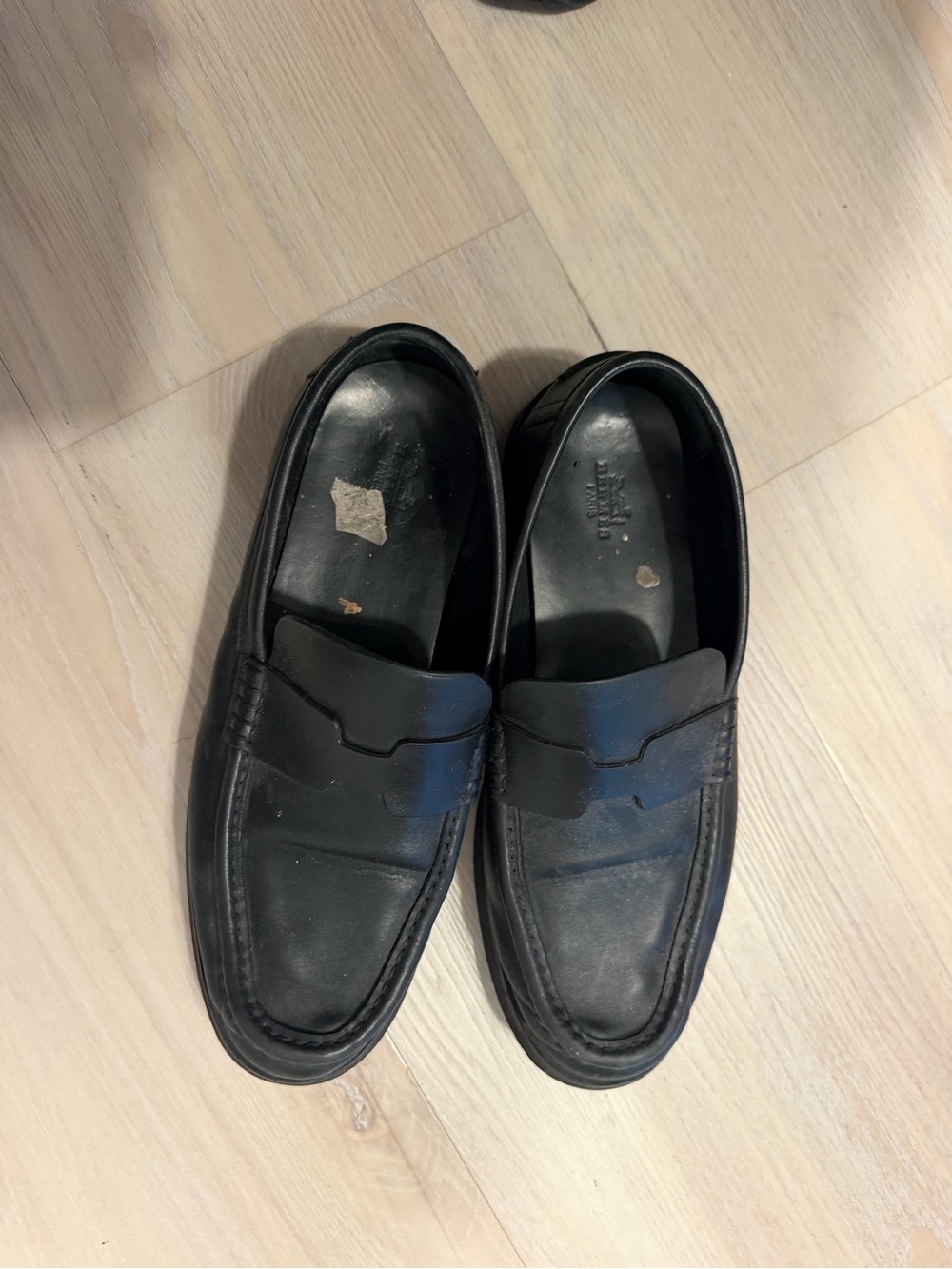 Hermes Black Leather Penny Loafers